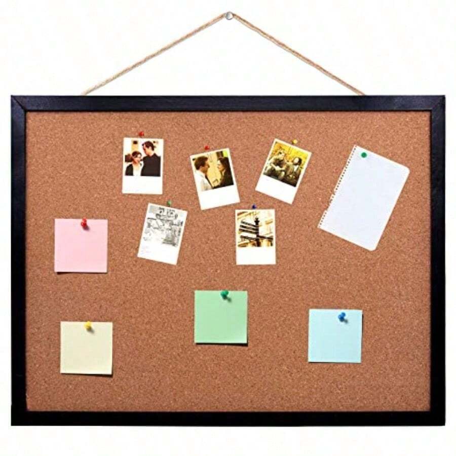 Black Cork Board Bulletin Board 14.6"X 11" Cork Board Oak Wood Finish Frame Wall Mounted Cork Board For Office Home And School Pins Eye Bolts Gaskets Screws - 黑色的 - 查看 1