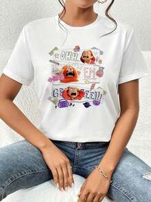Vibrant Graphics Showcasing An Expressive Girl Alongside A Playful Red Panda, Symbolizing Youthful Energy, Excitement, And A Free Attitude, With Colorful Details Evoking Fun And Spontaneity. Comfortable Casual Women's T-Shirt For Everyday Wear. - 白色的 - 查看 1