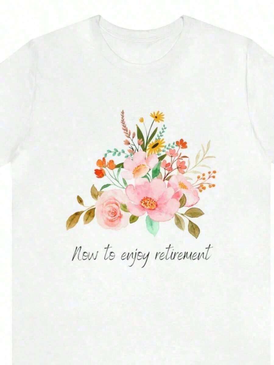 Floral Print T-Shirt - 100% Cotton, Casual Crew Neck, Short Sleeve For Women - Loose And Comfortable Fit, All Seasons Top, Breathable And Comfortable Leisure - 白色 - 查看 1