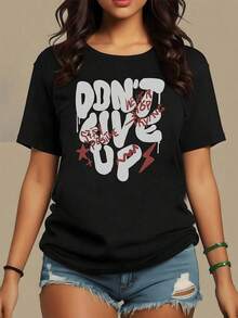 Motivational Messages With Large White And Red Lettering That Inspire Perseverance, Optimism, And Positive Energy, Reflecting A Strong And Determined Spirit. Comfortable Casual Women's T-Shirt For Everyday Wear - Vintage Street Style Unisex Loose Cotton Short Sleeve Crew Neck Shirt - 黑色 - 查看 7