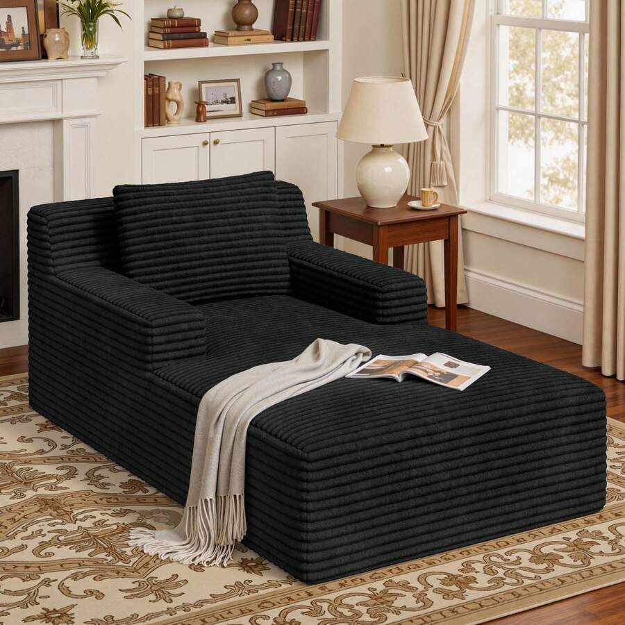 Indoor Chaise Lounge, Sofa Bed, Living Room Sofa, Corduroy Sofa, Sofas For Living Room, Low Sleeper Sofa, Reading Chairs, No Assembly Required - Black - View 1