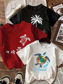 Nuevo Modelo 2026 [Más Vendido] Conjunto de 1 pieza: Camiseta casual de manga corta con cuello redondo y estampado de tortuga para mujer - Blanco - Ver 7