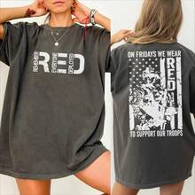 Red Friday T-Shirt, On Friday We Wear Red, Gift For American Flag Veterans, Commemorative T-Shirt For All Deployed Personnel, Women's Blouses>Ladies' Blouses - Red - View 4