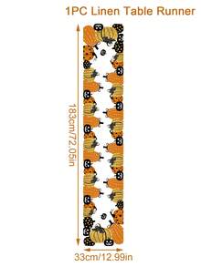 1pc Halloween Linen Table Runner, 183*33cm Colorful Pumpkin Pattern Polyester Table Runner, Halloween Decoration, Halloween Party Dining Table Decor, Home Decor, Halloween Candy Decor, Happy Halloween Decoration, Dining Table Centerpiece, Scary Halloween Decor, Tabletop Decoration - Multicolor - View 5