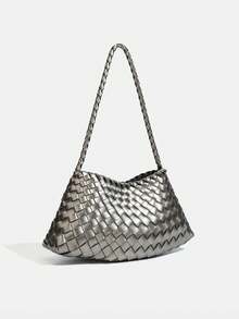 2026 New Handmade Woven Coffee Color Casual Shoulder Bag, Underarm Bag, Mother-Child Bag, Business Women's Commuter Bag, Suitable For Work, Shopping, Dating, Travel, School And Other Daily Use (Accessories Not Included) - Silver - View 11
