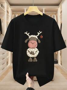 Men's Plus Size 100% Cotton T-Shirt - Soft Crew Neck, Short Sleeve, Casual Summer Shirt With Subtle Chest Print (No Bulk) | Machine Washable Basic T-Shirt For Spring, Summer, Autumn | Comfortable And Casual Clothing For Teens, PLUS SIZE - 白色 - 查看 6