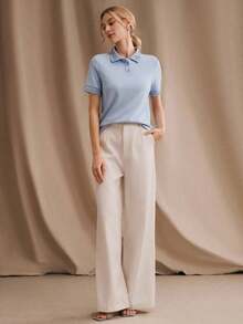 Blusa elegante y estilizadora para mujer, de manga corta, de punto, con adornos de strass, versátil, ideal para vacaciones y casual, nueva colección primavera/verano de - Azul - Ver 6