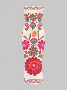 Vestido ajustado con estampado floral retro y estilo bohemio casual para mujeres, adecuado para vacaciones de verano - Multicolor 2 - Ver 6