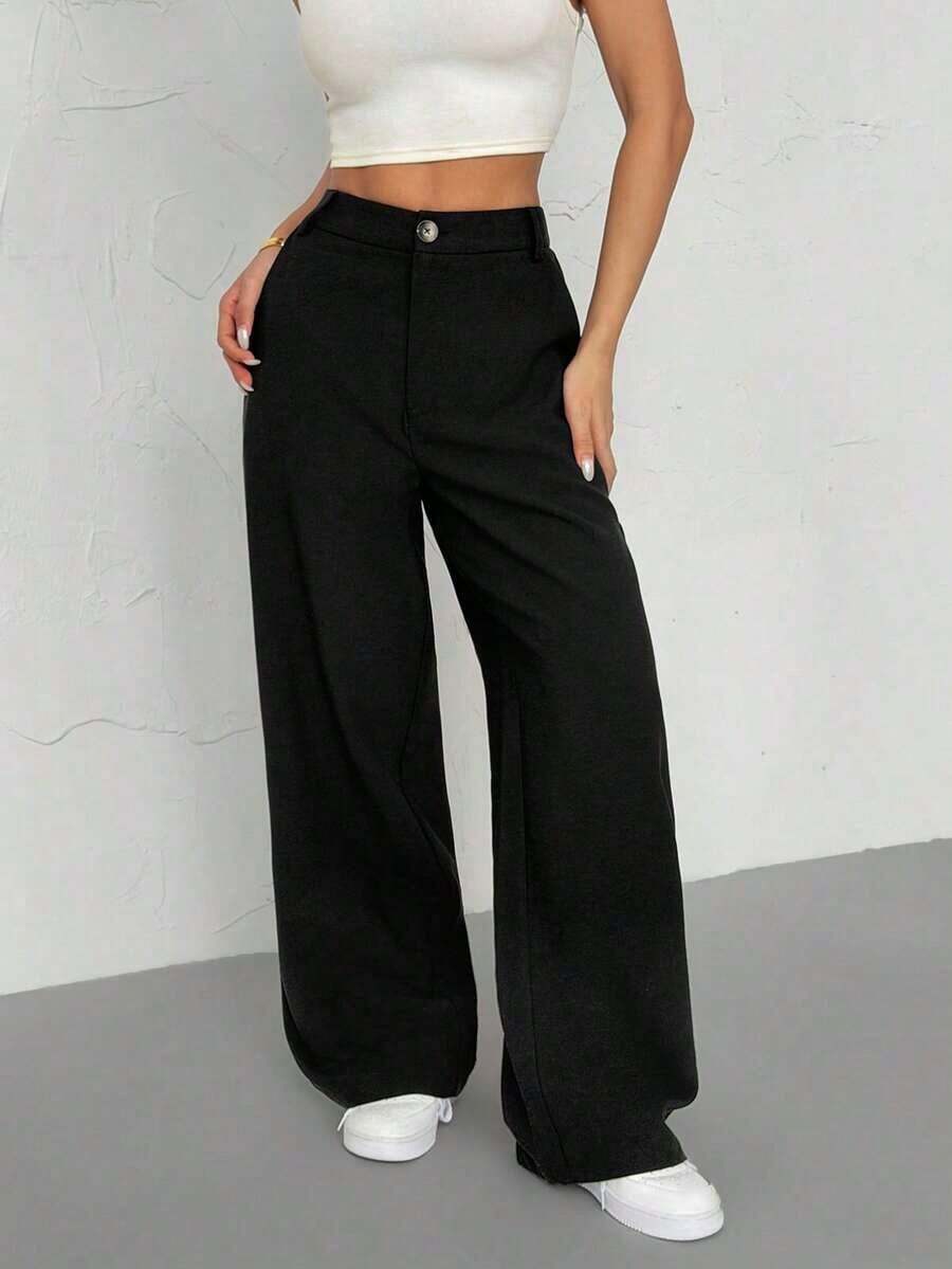 rectos de unicolor casuales para mujeres - Negro - Ver 1