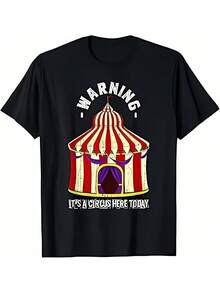 Vintage Circus And Carnival T-Shirt, Fun Carnival Party Outfit, With Circus Tent And Game Booth Prints, Breathable And Sweat-Absorbent Fabric, Suitable For All Seasons, Crew Neck, Regular Fit, Unisex, Short Sleeve Printed T-Shirt For Summer 2026, Perfect For Everyday Wear And Gift, Circus T-Shirt, Ideal For Holidays And Playtime, Excellent For Parties And Family Vacations, Party Outfit, Summer Outfit, Warm Weather Clothing. - 黑色 - 查看 7
