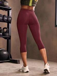 Mallas deportivas de cintura ancha con bolsillo para teléfono, pantalones de yoga para mujer - Burdeos - Ver 2