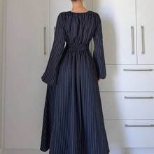 Women's Striped Minimalist Long Sleeve Dress, Casual Everyday Wear Winter Blue,Dresses For Women Elegant Spring - Azul Marino - Ver 3