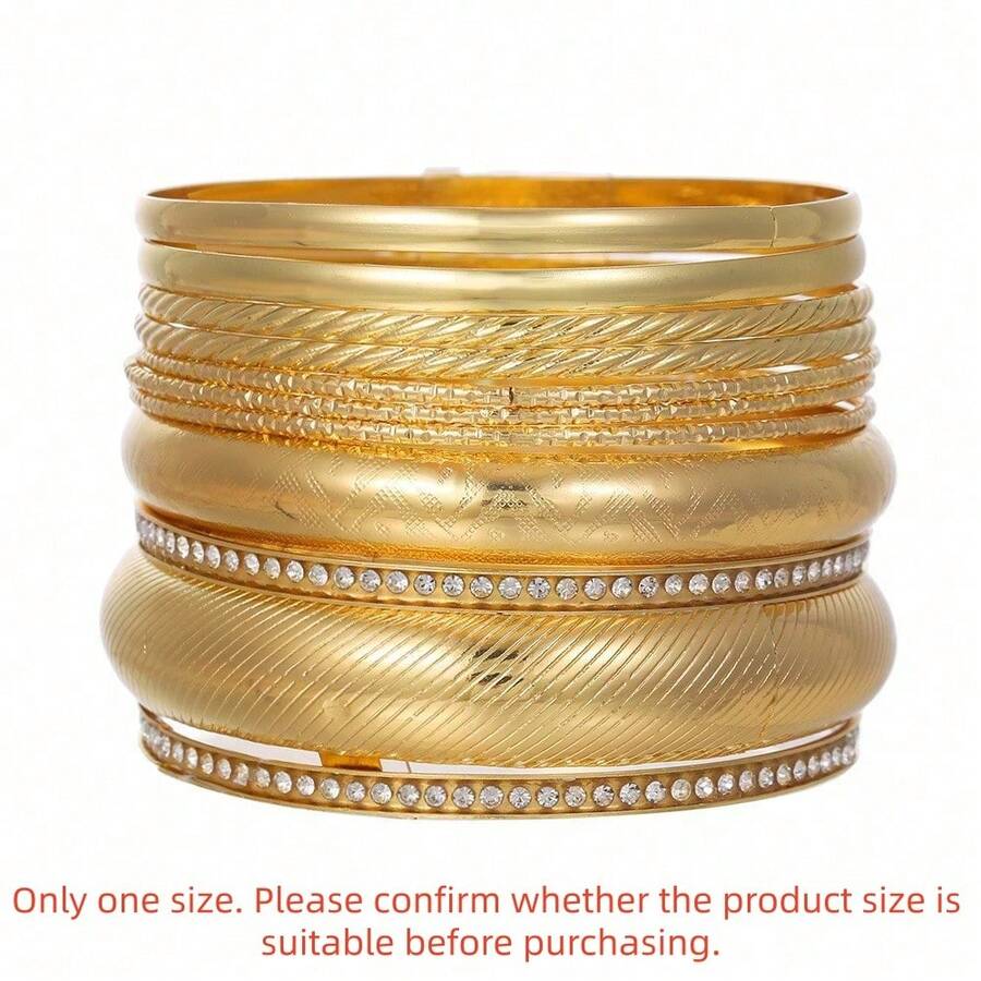 RINTOLER Conjunto de 9 pulseiras exclusivas com design geométrico vazado, estilo vintage em ferro, perfeitas para o dia a dia feminino, ideal para presentear namorada. Diâmetro da pulseira: 6,5 cm. Produto consumível (Tamanho único. Confirme se o tamanho é adequado antes de comprar). - ZJ11241-9 peças de pulseiras de ouro e diamantes - Ver 1