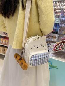 Bolso bandolera de gato chef lindo, pequeño bolso de cuadros color mantequilla de estilo femenino, mochila mini con dije de pan - Multicolor - Ver 5