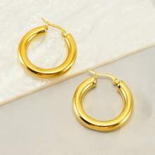 一对18K不锈钢圆形厚耳环，女士金色戒指形耳环 - 轻盈、防过敏、优雅时尚的珠宝礼品 - 适合日常休闲、派对、生日和婚礼等场合 - 金色 - 查看 7