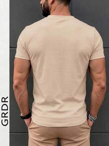GRDR Men's Classic Solid Color Henley Neck Short Sleeve Shirt, Casual Essential Item, Summer Wardrobe Must-Have - Apricot - View 2