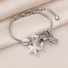 1件海洋风串珠手链，配有海星、海豚、海龟吊坠，可调节蛇骨链，独特的夏季假日配饰 - 海星海洋手鍊 - 查看 6