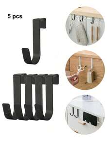 5pcs Stainless Steel Hanging Hooks, Minimalist Door Hooks, Desk Drawer Shelf Cabinet Hooks, Reversible Installation For Doors And Cabinets - Multicolor - View 16