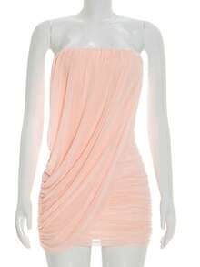 Vestido Mini Ajustado Sin Mangas con Pliegues, Estilo Elegante Color Sólido - Rosa - Ver 4