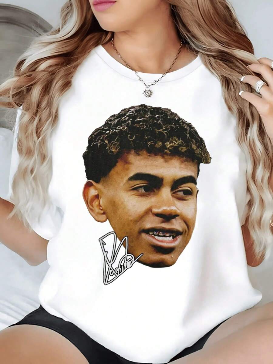 Artistic Face With A  Expression Reflecting Confidence, Golden Highlights In The Hair, And Soft Lines Symbolizing Inner Strength And Authenticity. A Modern, Comfortable, Casual Women's T-Shirt For Everyday Wear. - White - View 1