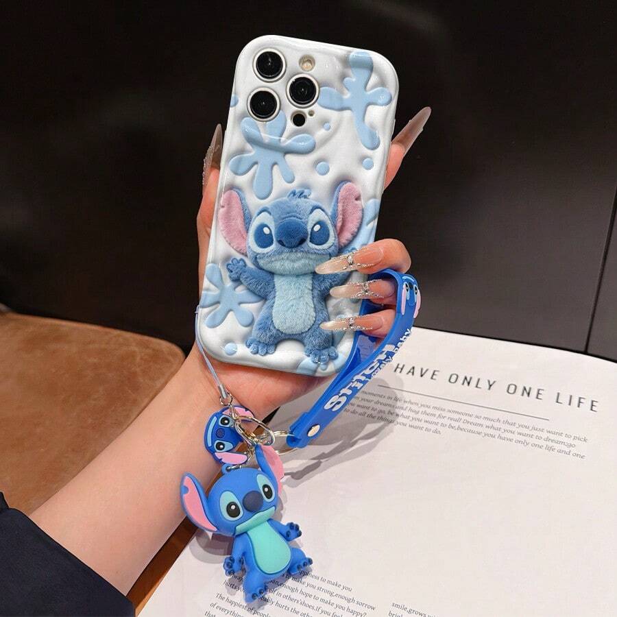 Disney Lilo And Stitch Phone Case : 3D Fluffy Pattern Border Protector Phone Soft Phone Case With A Free Cute Stitch Bracelet Chain Lanyard, Stitch, Lilo, Angel, For Apple 17 Promax 17 Pro 16 15 14 13 12 11 Pro Max XS Max X XR Soft Cover Summer Phone Case - trắng - Xem 1