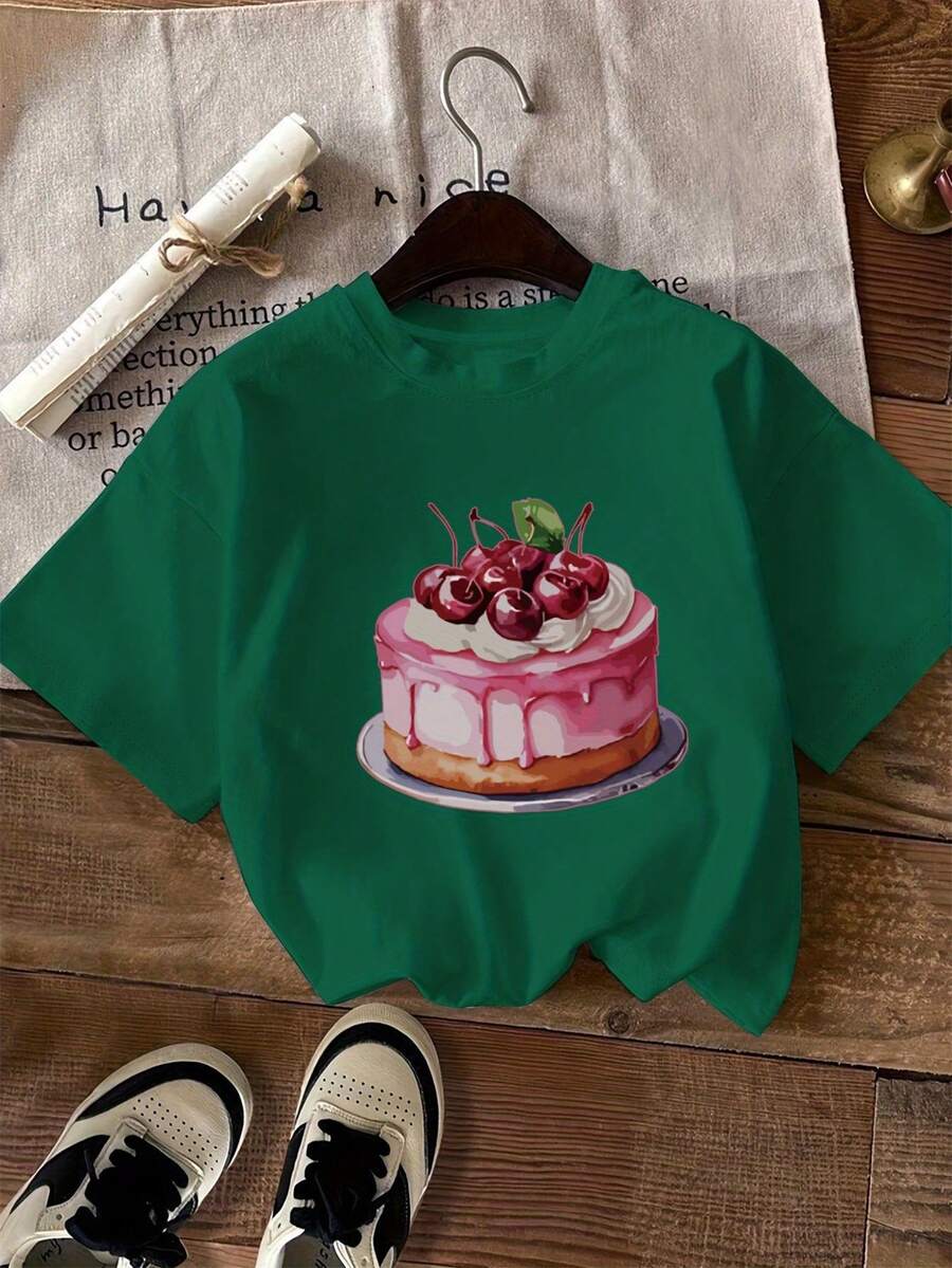 Fashionable Printed T-Shirt With A Round Neck, Short Sleeves, Plus Size Women's Clothing - Unisex Loose Cotton T-Shirt With Short Sleeves And A Round Neck, Urban Vintage Style, Blouses For Women. Casual Blouses For Ladies. - 綠色 - 查看 1
