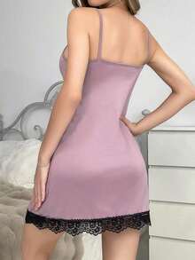 Camisón de pijama con tirantes y adorno de encaje para mujeres - Rosa vieja - Ver 2
