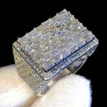 Men's Square Wide Ring Inlaid With Synthetic Zirconia, Retro Shiny Luxury Party Atmosphere Ring - Silver - View 1