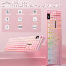 Teclado mecánico inalámbrico Bluetooth AULA F108, interruptores intercambiables, pantalla inteligente TFT, retroiluminación RGB, personalizable de tamaño completo, teclado para juegos AULA F108 - Ver 13