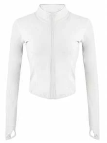 Y2K Style Zip-Up Yoga Jacket - Slim Fit Design And Long Sleeves With Thumbholes - 白色 - 查看 6