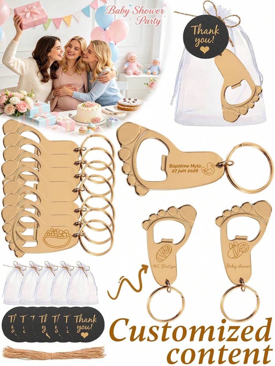 1/15/30 Sets Personalized Bottle Opener Keychain Set, Includes Gauze Bag, Card And Hemp Rope, Multi-Functional High Decorative , Wedding Gift, Party Favors, Bulk Wedding Favors - Multicolor - View 1
