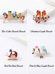 Broches de pájaro en rama de esmalte - Alfileres de animales clásicos para accesorios de joyería casual de fiesta para mujeres / Regalos para amigos Insignias Decoración - Pájaros en las ramas - Ver 5