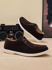 Men's Loafers, Casual Faux Suede Flat Loafers, Minimalist Design, Round Toe, Low-Top, Lightweight, Khaki, Suitable For Daily Wear And Spring/Summer - Coffee Brown - View 3