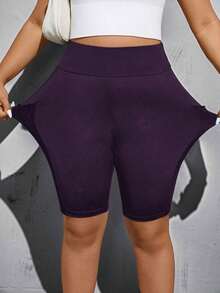 Pantalones cortos de motocicleta negros básicos, versátiles y cómodos con bolsillos para mujer de talla grande, de moda casual y deportiva para primavera y verano, ropa de calle, shorts curvilíneos, ropa para salir, ropa Y2K, joggers, shorts ci - Morado - Ver 5