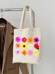 Conjunto de Bolsa de Lona Floral Tropical Colorida e Nécessaire com Zíper, Bolsa Estampada Vibrante com Hibiscos, Girassóis e Margaridas com Nécessaire Correspondente, Bolsa de Ombro Feminina, Sacola de Compras Reutilizável Leve para Praia, Viagem, Trabalho e Escola, Cabe Livros, Laptops e Itens Essenciais Diários, Nécessaire Adequado para Cosméticos - Multicolorido - Visão 4
