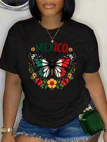 Camiseta de Mujer - Camiseta con Estampado de Mariposa Mexicana y Letras - Diseño floral brillante, manga corta, cuello redondo, estilo casual, cómoda para todas las estaciones, lavable a máquina, corte ajustado, diseño para vacaciones de verano, tela cómoda. - Blanco - Ver 8