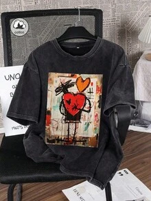 2026 Nueva Moda en Ropa Vintage de Verano, Nueva Camiseta Vintage con Estampado de Cara de Leopardo, Cuello Redondo Casual, Manga Corta Tie-Dye, Hermosa Blusa Versátil Personalizada para Mujer, Tops Holgados y Cómodos para Mujer, Moda Coreana para Mujer - Negro 3 - Ver 1