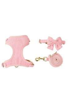 Bộ 1 vòng cổ và dây dắt chó bằng nylon có nơ, có thể điều chỉnh kích thước, dành cho chó Chihuahua, Teddy và các giống chó nhỏ và vừa. - Hồng - Xem 4