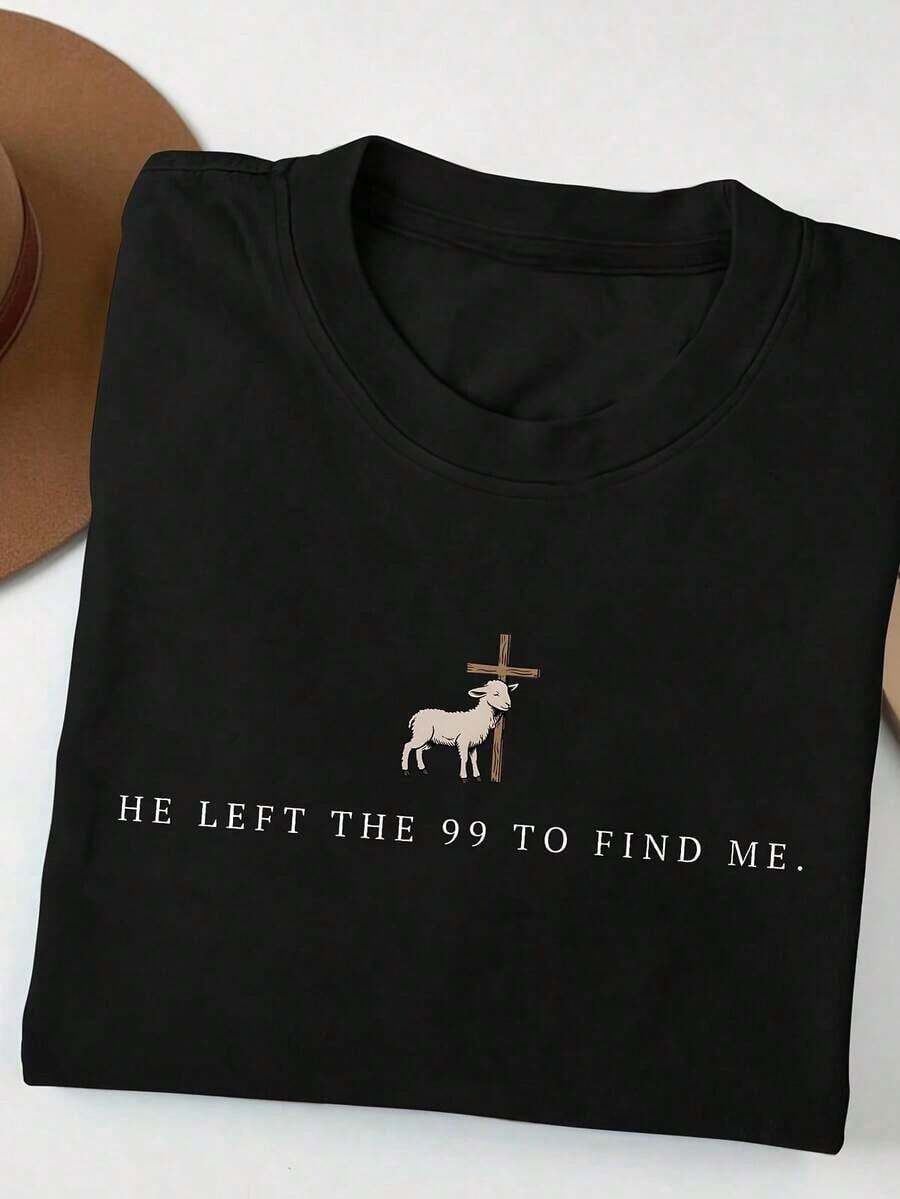Simple And Versatile Design T-Shirt With Bible Verses Print, Jesus Cross And Faith, Women's Summer T-Shirt, Casual, Fashionable, Round Neck Cotton T-Shirt - 黑色 - 查看 1