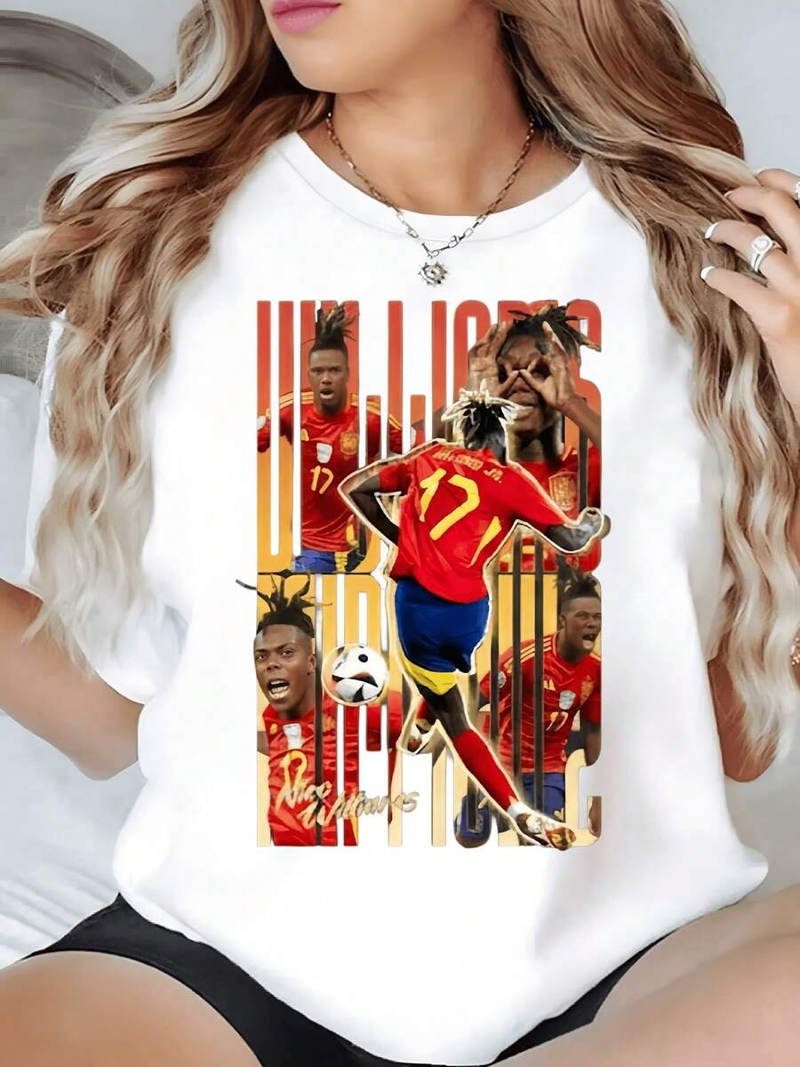Female Soccer Player Running With Energy And Passion In Front Of The Ball, Representing The Strength Of The Sport And The Competitive Spirit. Comfortable, Modern Casual Women's T-Shirt For Soccer Fans. - 白色 - 查看 1