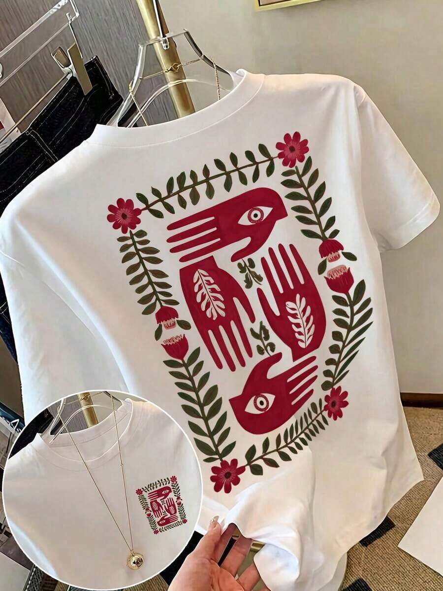 Camiseta de Mujer DrmWander, Estilo Casual Urbano con Estampado Gráfico, Camiseta de Manga Corta, Bonita Camiseta de Verano - Alta Calidad - Blanco - Ver 1