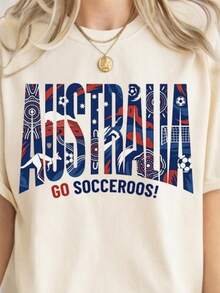 World Cup 2026 Country Teams Shirts, National Football Nations Shirts Australia Camiseta informal de moda con estampado creativo para mujer, de manga corta y cuello redondo, para primavera y verano T-Shirt Women Festive Celebration Shirt Party Wear Top - Multicolor - Ver 1
