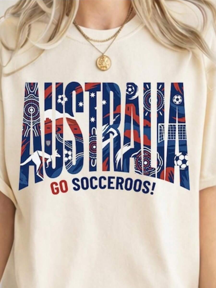 World Cup 2026 Country Teams Shirts, National Football Nations Shirts Australia Camiseta informal de moda con estampado creativo para mujer, de manga corta y cuello redondo, para primavera y verano T-Shirt Women Festive Celebration Shirt Party Wear Top - Multicolor - Ver 1