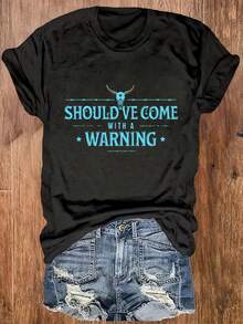 Plus Size, Women's Plus Size T-Shirt With Cow Head And Letter Print - Round Neck Short Sleeve Blouse - Casual And Comfortable Top For Casual Wear, Machine Washable Loose Fit T-Shirts For Women 12NCSXZ / 12NCSXZ---0 - 黑色 - 查看 1