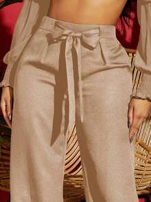 Pantalones negros anchos de verano con cintura de cordón sólido - Caqui - Ver 5