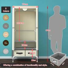 Tragbarer Kleiderschrank aus Segeltuch mit 3 Schubladen und Regalen, 90 x 45 x 170, Aschweiß DTDS - Gris - Übersicht 7