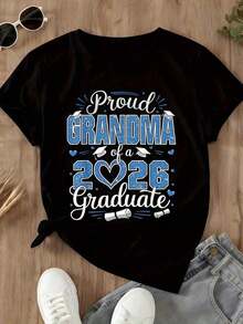 1 Piece White T-Shirt With Print For Women "Proud Grandmother Of A Class Of 2026 Graduate", Graphic Tee For Mother Of Graduating Student, Graduation Gift 2026, 180g 100% Cotton - 白色 - 查看 10