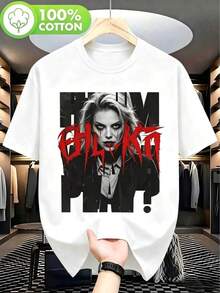 Women's Casual 100% Cotton Crew Neck Long Sleeve T-Shirt With Graphic Print For Everyday Wear, Autumn Streetwear Style - 白色 3 - 查看 1