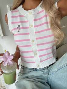 Chaleco tipo cárdigan con cuello en V rosa Jsfg para mujer, ideal para salir. - Rosa 4 - Ver 9