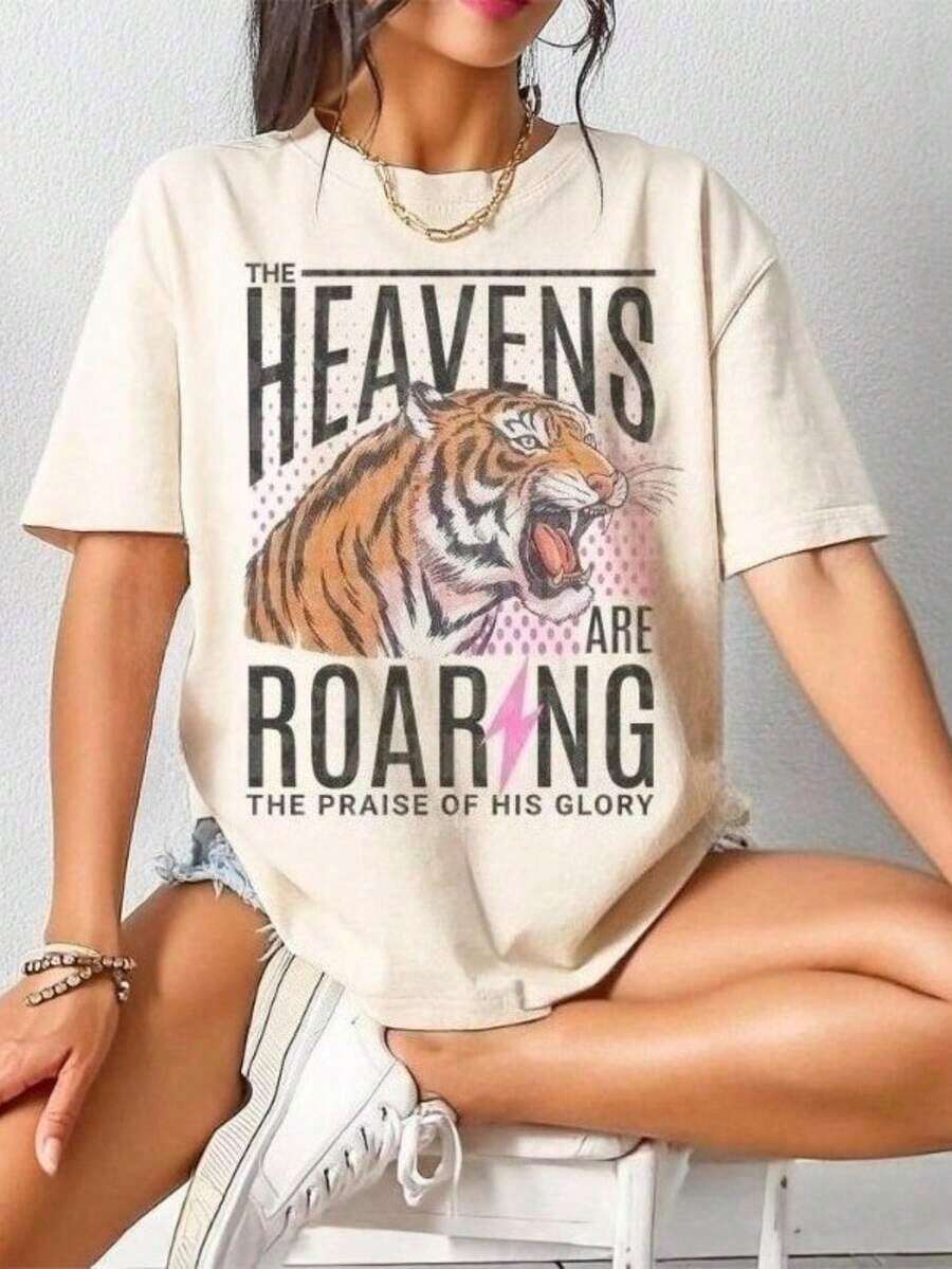 3 Camisetas de Verano para Mujer, Camisetas de Mujer, Camiseta El Cielo Ruge, Camiseta Vintage con Versículo Bíblico de Estilo Religioso, Temática Cristiana, Ropa de Algodón de Estética Retro, Estilo Casual y Elegante, Estilo Relajado, Almacén Local, Ropa de Verano Holgada y Cómoda para Mujer|Moda Urbana Local de Primavera/Verano||Uso Casual Diario Primavera Verano Moderno Moldeador|Conjunto de verano para mujer, ropa de vacaciones|Blusas elegantes para mujer, ropa de primavera, blusas de verano. - Blanco - Ver 1